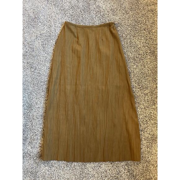 J Jill Vintage Tan Faux Suede Lightweight Crinkle Maxi Skirt Size 2 Petite - Picture 1 of 10